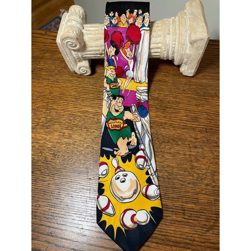 VTG Hanna Barbera Flintstones Water Buffalo Lodge Bowling Men's. Tie Fred Barney